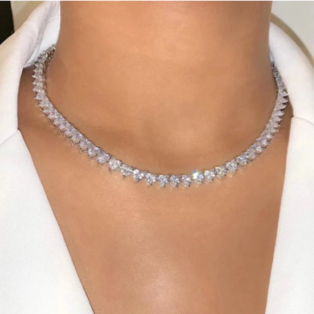 SOLD- Cubic Zirconia Heart Tennis Necklace